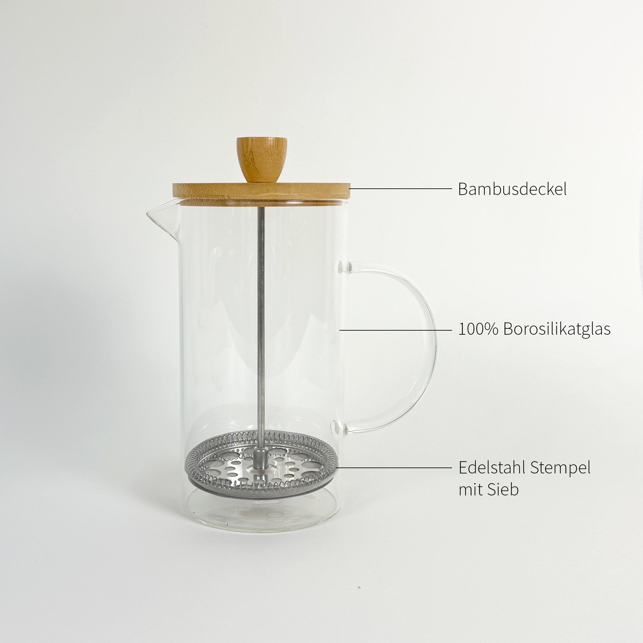 French Press aus Borosilikatglas mit Bambusdeckel